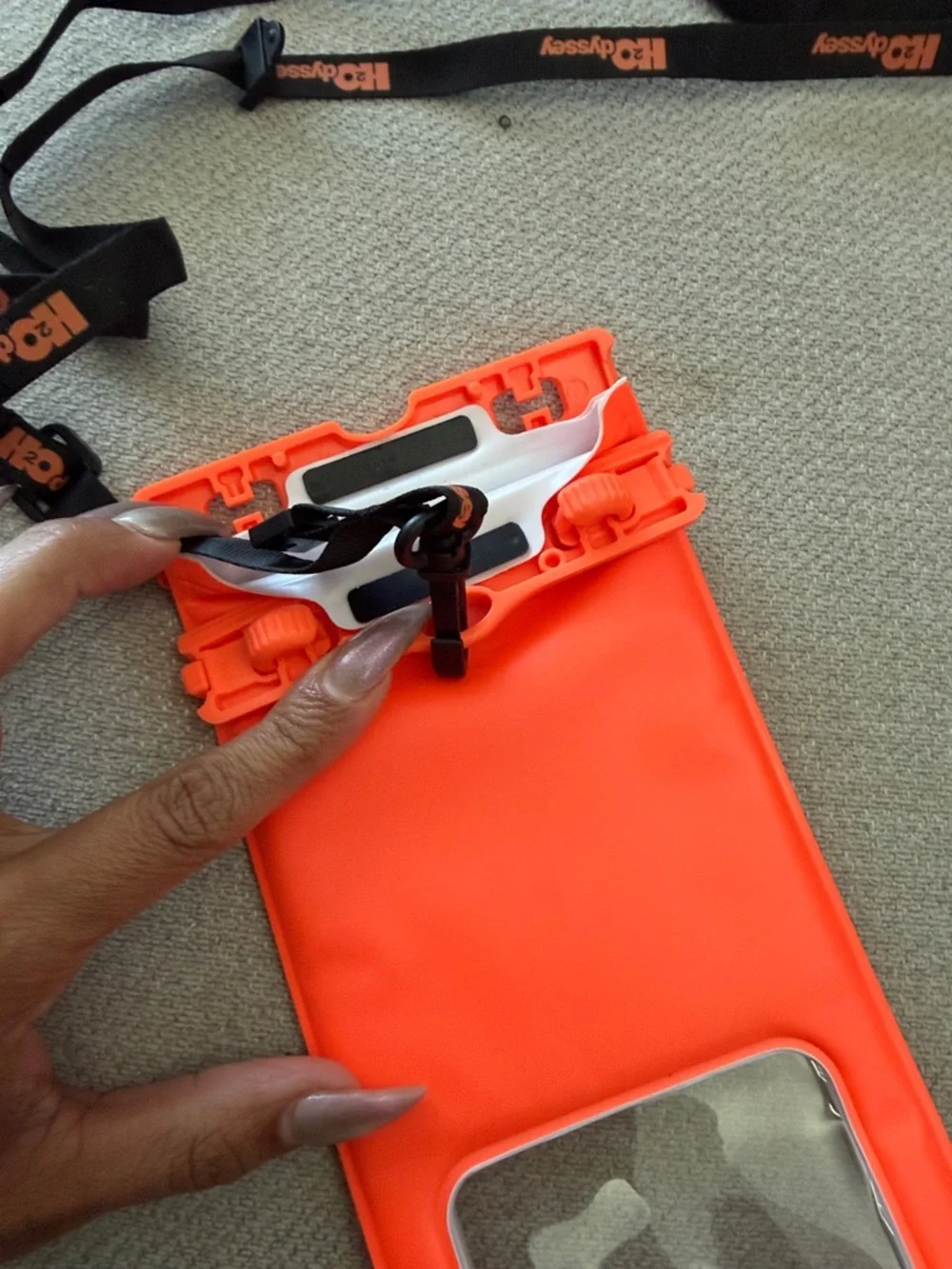 Orange Waterproof Phone Pouch with Neck Strap